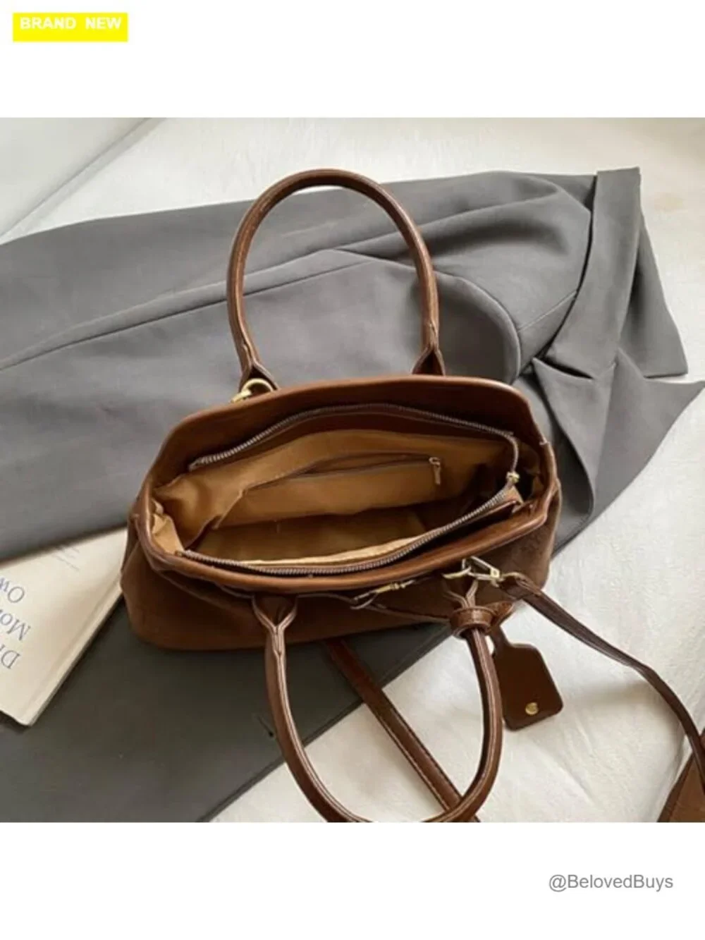 Faux Suede Slouchy Hobo Tote Bag with Crossbody Strap Large Capacity Vintage